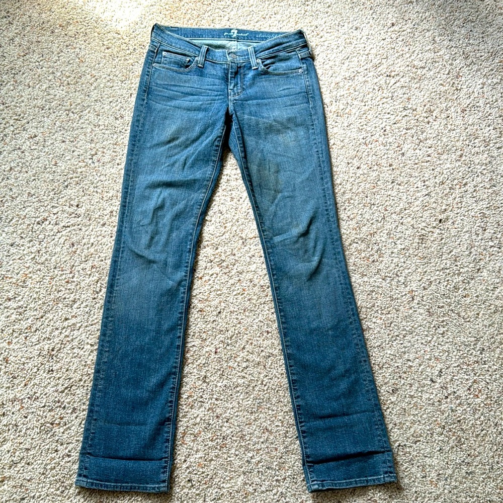7 for all mankind straight legged jeans in medium wash